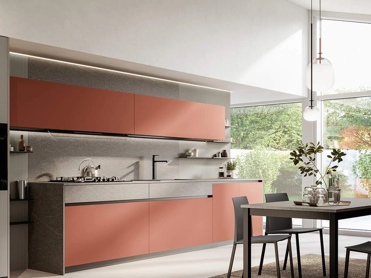 Cucina Moderna lineare Domino Composizione 05 in laccato opaco magma di Prima Cucine