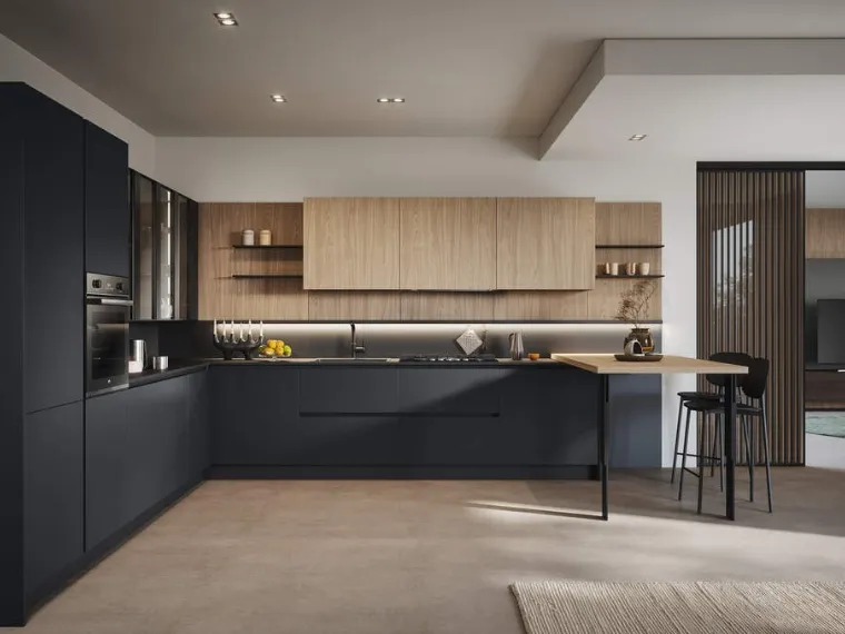 Cucina Moderna angolare con penisola Domino Composizione 08 di Prima Cucine