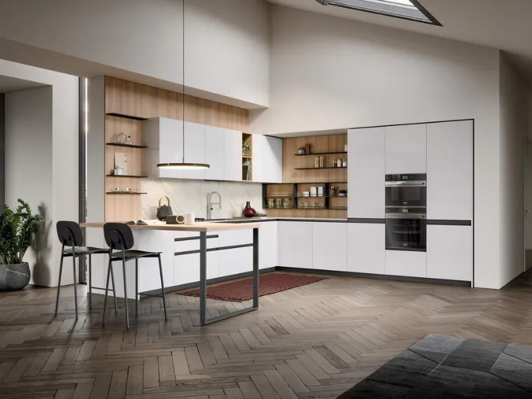 Cucina Moderna angolare con penisola Hera Composizione 03 di Prima Cucine