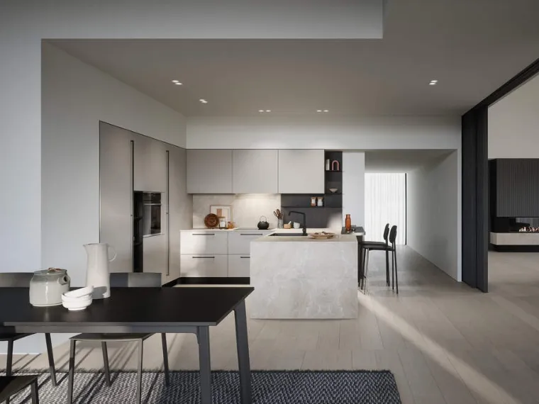 Cucina Moderna laccata opaca con penisola Luce Composizione 04 di Prima Cucine