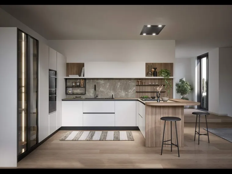 Cucina Moderna con penisola Luce Composizione 01 di Prima Cucine
