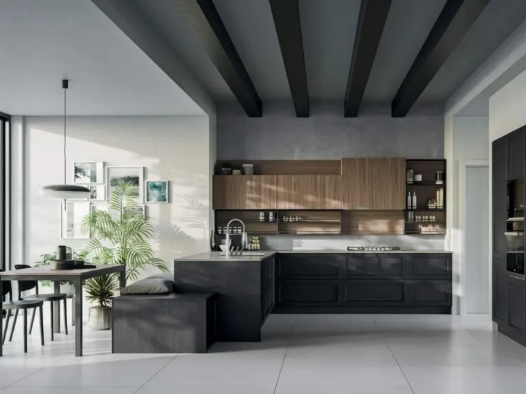 Cucina con penisola Noah Composizione 02 in legno laccato di Prima Cucine