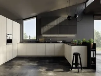 Cucina su misura elegante ad angolo in legno di abete spazzolato New Step 03 di Mirandola